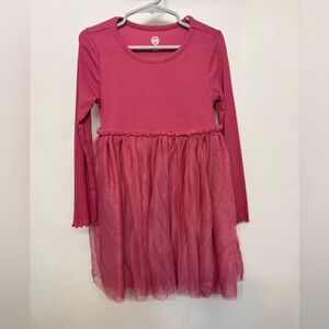 Wonder Nation Pink Dress W Ribbed Bodice &Lettuce Edge Trim Long Sleeves Girl 5t